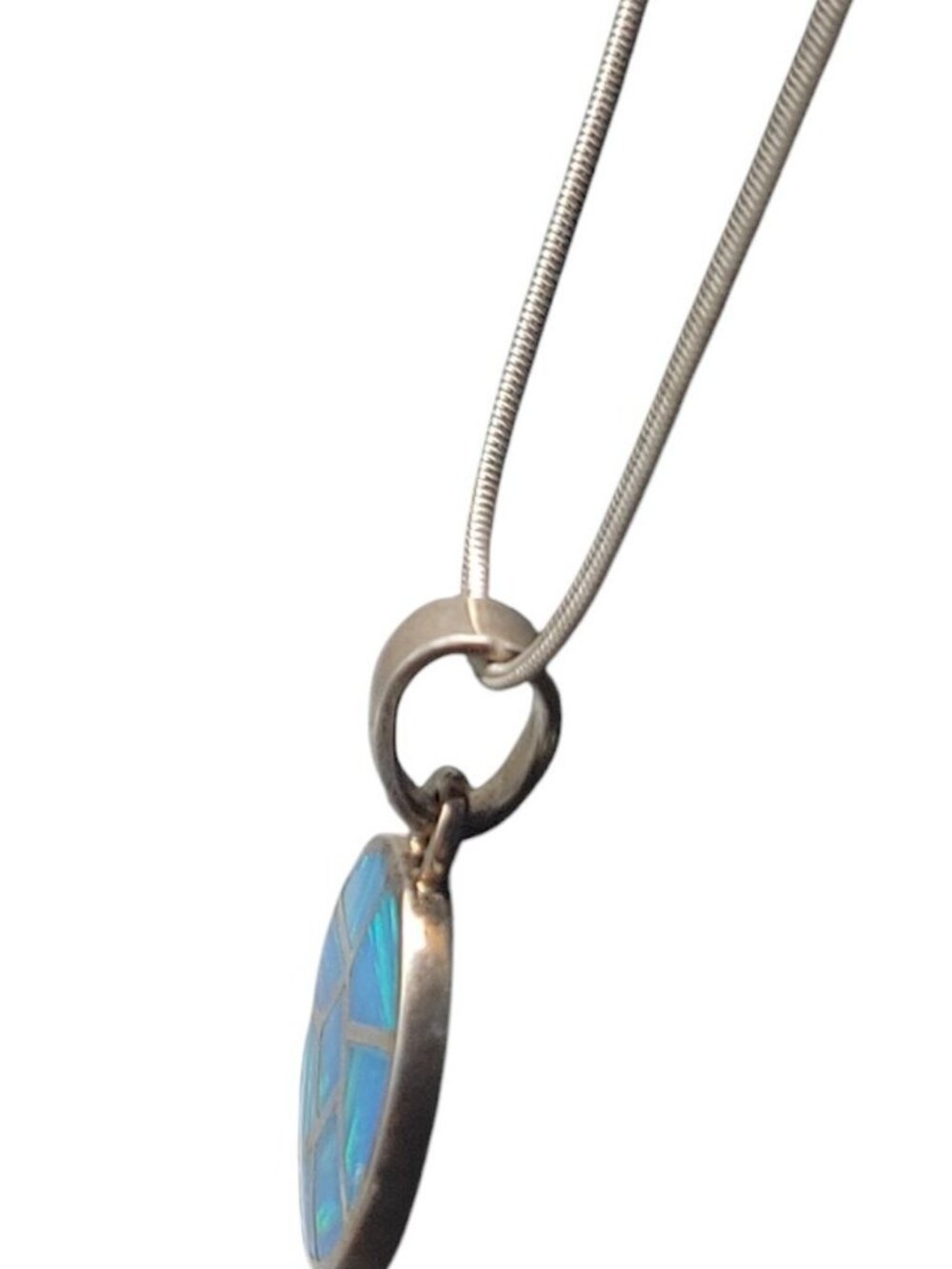 Sterling Silver Inlaid Blue Opal Pendant Necklace 16" Chain Signed ind0925 - Picture 11 of 16